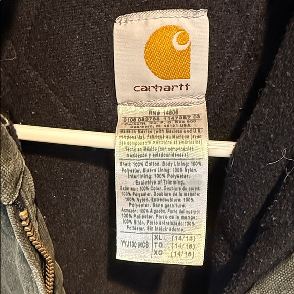Vintage Youth 14/16 Carhartt Sandstone Quilt Lined Olive Green Hooded Jacket - Picture 3 of 7
